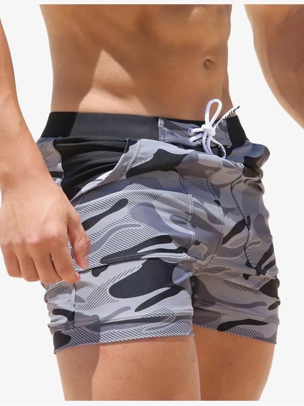 Taddlee Men's Gray Camo Swim Trunks - Stretch Quick-Dry